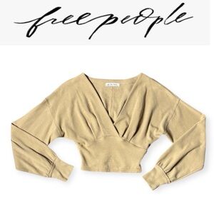 FREE PEOPLE WE THE FREE ALL NIGHTER TAN CROPPED OVERSIZED WAFFLE KNIT TOP